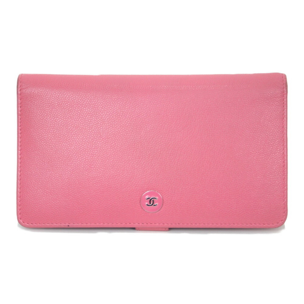 Chanel Agenda bi fold long wallet pink leather here mark button